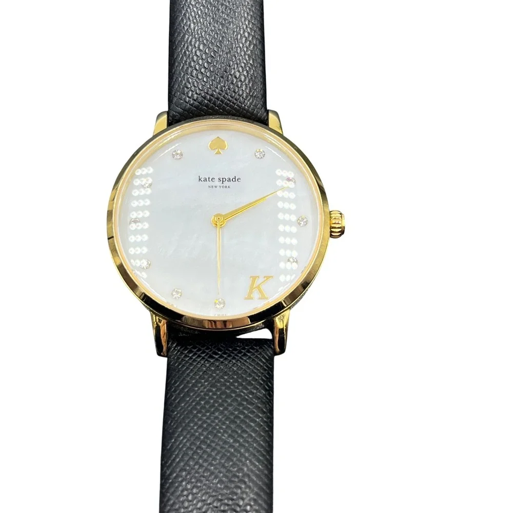 Kate Spade New York Metro Monogram‎ K Black Leather Quartz Watch